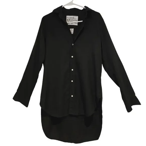 Frank & Eileen Grayson 100% Cotton Black Button-Up Shirt Tunic M Italian Fabric - Picture 3 of 9